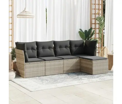 5-Daļīgs Dārza Dīvānu Komplekts,Matrači, Gaiši Pelēka Pe Pinums Vidaxl