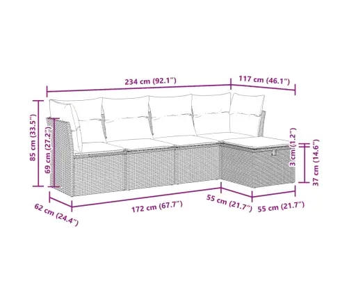 5-Daļīgs Dārza Dīvānu Komplekts, Matrači, Brūna Pe Rotangpalma Vidaxl