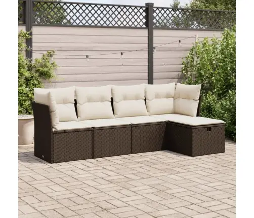 5-Daļīgs Dārza Dīvānu Komplekts, Matrači, Brūna Pe Rotangpalma Vidaxl