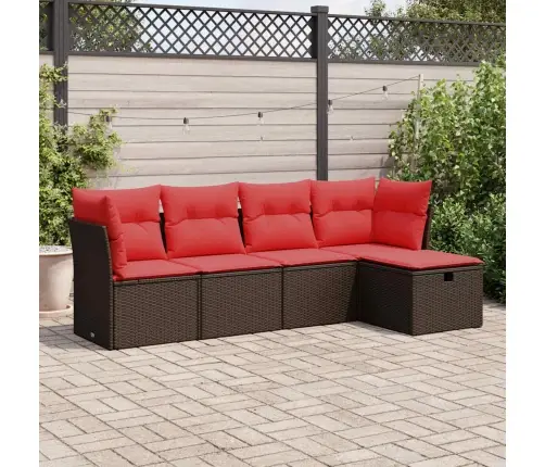 Sofos Komplektas Su Pagalvėlėmis, 5 Dalių, Rudas, Poliratanas