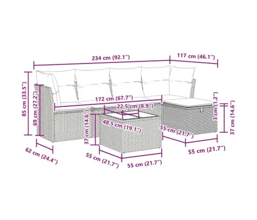 6-Daļīgs Dārza Dīvāna Komplekts, Matrači, Melna Pe Rotanpalma Vidaxl