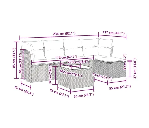 6-Daļīgs Dārza Dīvāna Komplekts, Matrači, Bēša Pe Rotangpalma Vidaxl