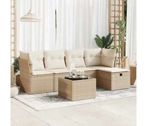 6-Daļīgs Dārza Dīvāna Komplekts, Matrači, Bēša Pe Rotangpalma Vidaxl