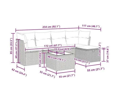 6-Daļīgs Dārza Dīvāna Komplekts, Matrači, Bēša Pe Rotangpalma Vidaxl