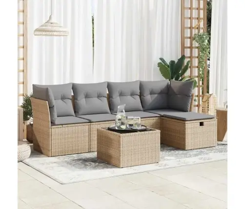 6-Daļīgs Dārza Dīvāna Komplekts, Matrači, Bēša Pe Rotangpalma Vidaxl