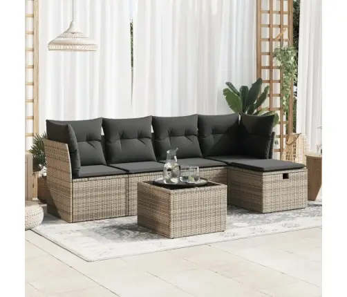 Sofos Komplektas Su Pagalvėlėmis, 6 Dalių, Pilkas, Poliratanas