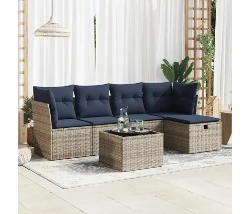 6-Daļīgs Dārza Dīvāna Komplekts Ar Matračiem, Pelēks Pe Pinums Vidaxl