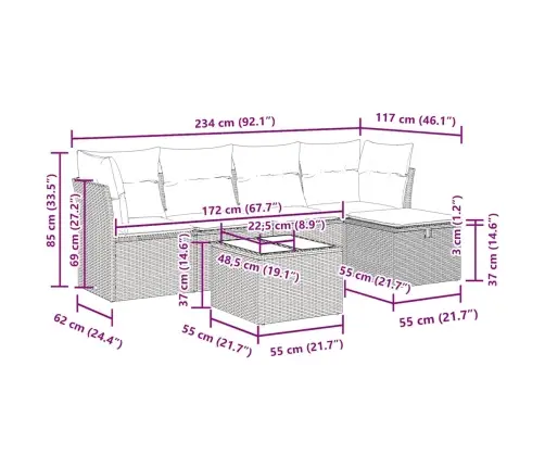 Sofos Komplektas Su Pagalvėlėmis, 6 Dalių, Pilkas, Poliratanas