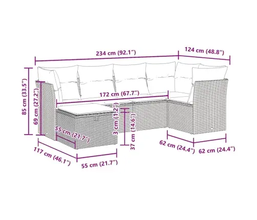 Sofos Komplektas Su Pagalvėlėmis, 6 Dalių, Juodas, Poliratanas