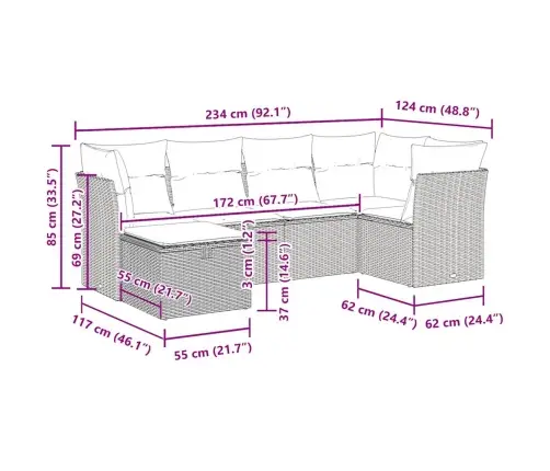 Sofos Komplektas Su Pagalvėlėmis, 6 Dalių, Juodas, Poliratanas