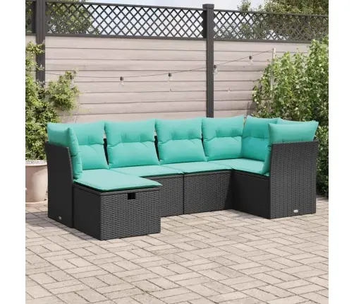 Sofos Komplektas Su Pagalvėlėmis, 6 Dalių, Juodas, Poliratanas