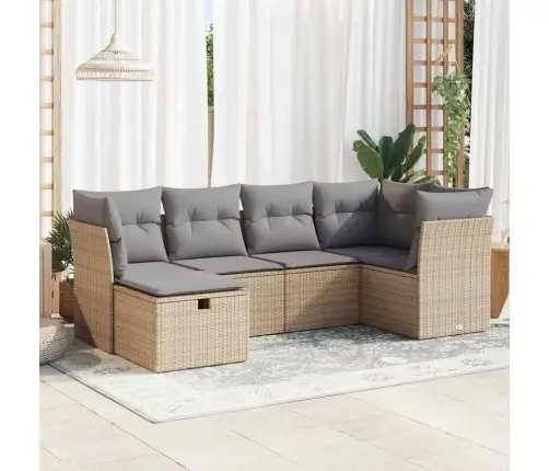 Sofos Komplektas Su Pagalvėlėmis, 6 Dalių, Smėlio, Poliratanas