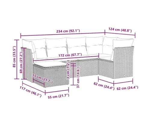 6-Osaline Aiadiivani Komplekt Patjadega, Hall, Polürotang