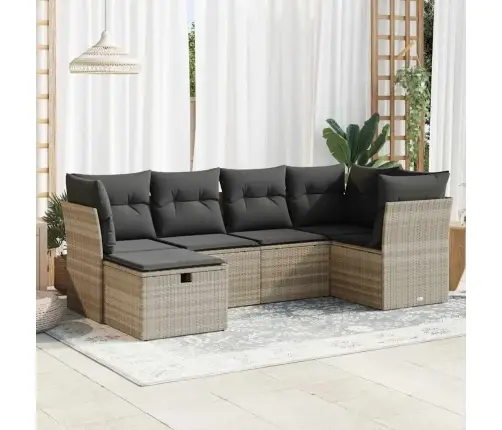 6-Daļīgs Dārza Dīvānu Komplekts,Matrači, Gaiši Pelēka Pe Pinums Vidaxl