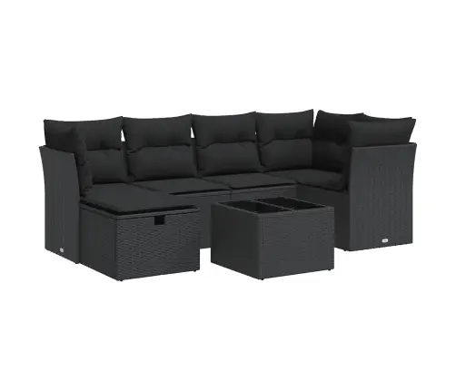 7-Daļīgs Dārza Dīvāna Komplekts Ar Matračiem, Melna Pe Vidaxl