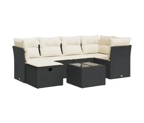 7-Daļīgs Dārza Dīvāna Komplekts Ar Matračiem, Melna Pe Vidaxl