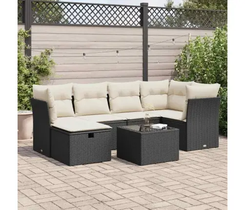 7-Daļīgs Dārza Dīvāna Komplekts Ar Matračiem, Melna Pe Vidaxl