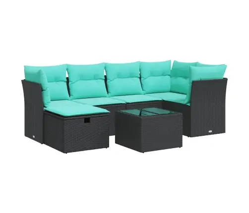 7-Daļīgs Dārza Dīvāna Komplekts Ar Matračiem, Melna Pe Vidaxl