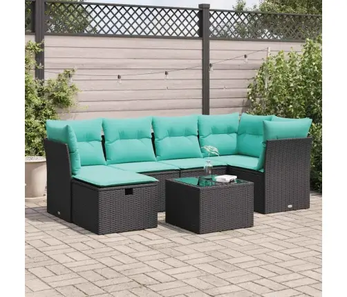 7-Daļīgs Dārza Dīvāna Komplekts Ar Matračiem, Melna Pe Vidaxl