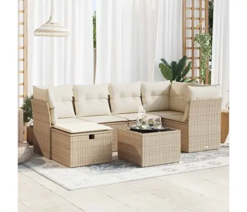 Sofos Komplektas Su Pagalvėlėmis, 7 Dalių, Smėlio, Poliratanas