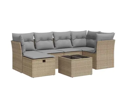 Sofos Komplektas Su Pagalvėlėmis, 7 Dalių, Smėlio, Poliratanas