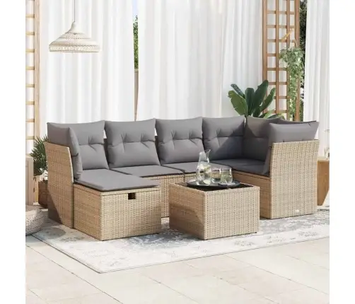 Sofos Komplektas Su Pagalvėlėmis, 7 Dalių, Smėlio, Poliratanas