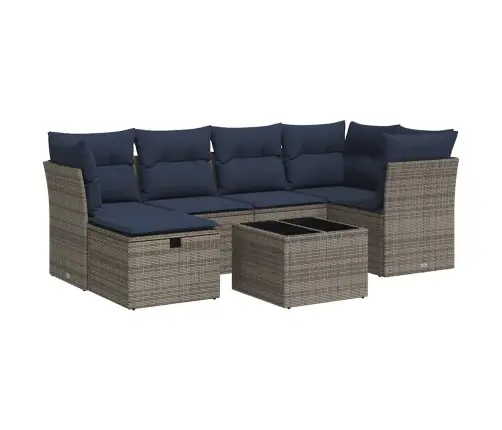 7-Daļīgs Dārza Dīvāna Komplekts, Matrači, Pelēka Pe Rotangpalma Vidaxl