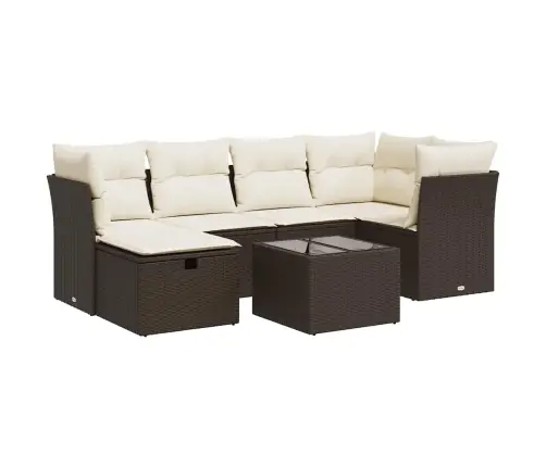 Sofos Komplektas Su Pagalvėlėmis, 7 Dalių, Rudas, Poliratanas