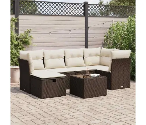 Sofos Komplektas Su Pagalvėlėmis, 7 Dalių, Rudas, Poliratanas