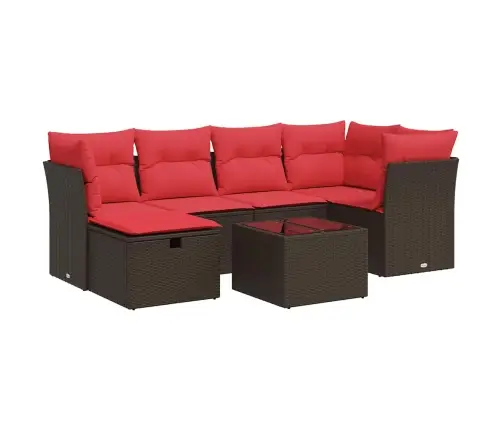 7-Daļīgs Dārza Dīvānu Komplekts, Matrači, Brūna Pe Rotangpalma Vidaxl