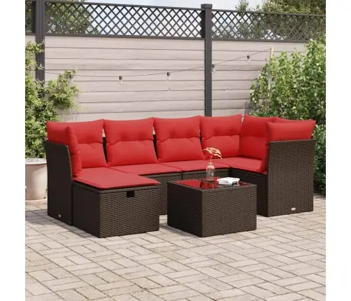 7-Daļīgs Dārza Dīvānu Komplekts, Matrači, Brūna Pe Rotangpalma Vidaxl