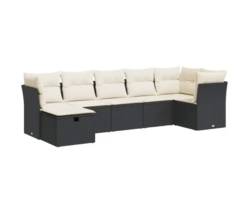 7-Daļīgs Dārza Dīvāna Komplekts Ar Matračiem, Melna Pe Vidaxl