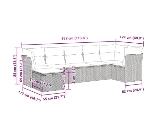 Sofos Komplektas Su Pagalvėlėmis, 7 Dalių, Pilkas, Poliratanas