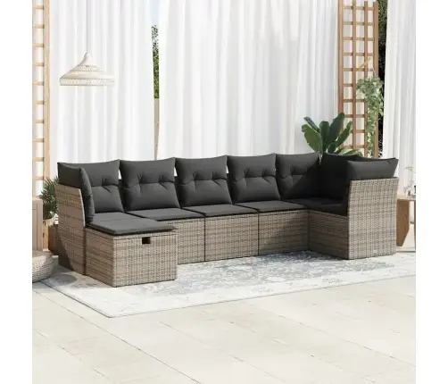 Sofos Komplektas Su Pagalvėlėmis, 7 Dalių, Pilkas, Poliratanas