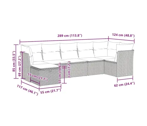 Sofos Komplektas Su Pagalvėlėmis, 7 Dalių, Pilkas, Poliratanas