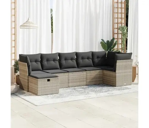 Sofos Komplektas Su Pagalvėlėmis, 7 Dalių, Pilkas, Poliratanas