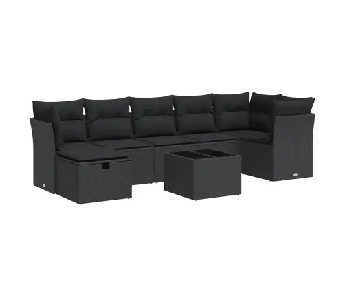 8-Daļīgs Dārza Dīvāna Komplekts, Matrači, Melna Pe Rotangpalma Vidaxl