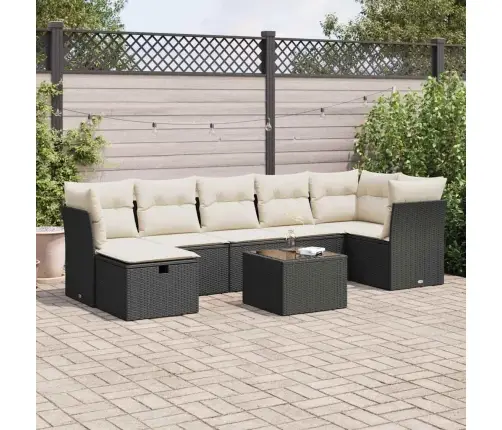 Sofos Komplektas Su Pagalvėlėmis, 8 Dalių, Juodas, Poliratanas