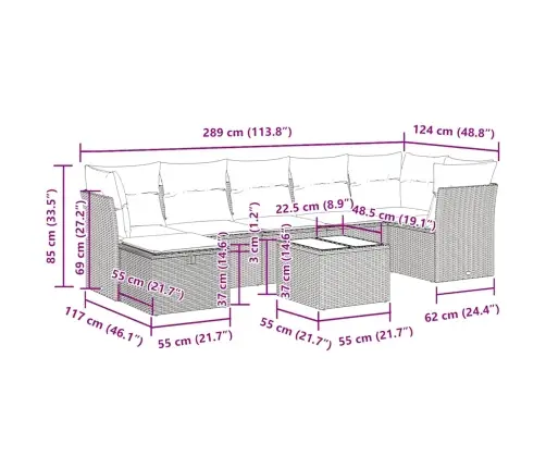 8-Osaline Aiadiivani Komplekt Patjadega, Hall, Polürotang