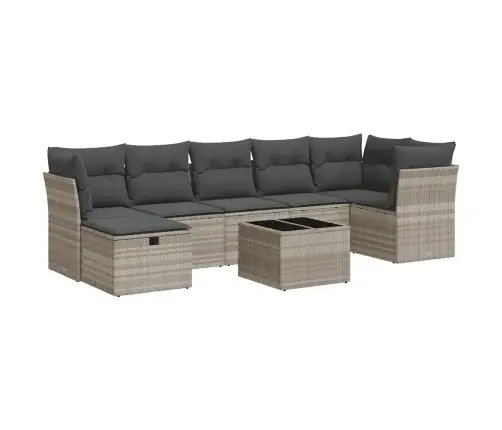 8-Daļīgs Dārza Dīvāna Komplekts,Matrači, Gaiši Pelēka Pe Pinums Vidaxl