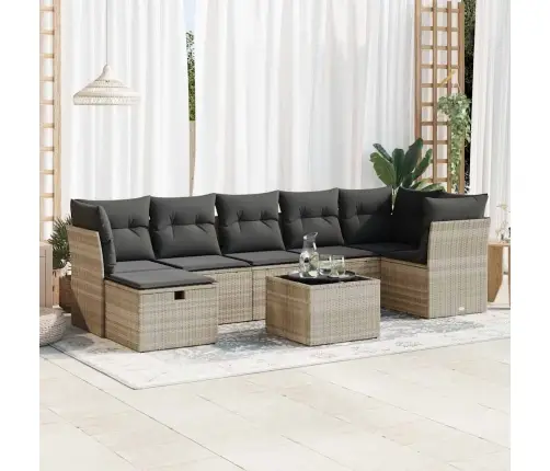 8-Daļīgs Dārza Dīvāna Komplekts,Matrači, Gaiši Pelēka Pe Pinums Vidaxl