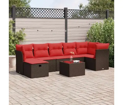 8-Daļīgs Dārza Dīvānu Komplekts, Matrači, Brūna Pe Rotangpalma Vidaxl