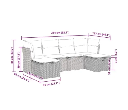 6-Osaline Aiadiivani Komplekt Patjadega, Must, Polürotang