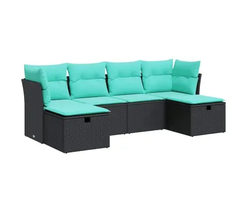 Sofos Komplektas Su Pagalvėlėmis, 6 Dalių, Juodas, Poliratanas