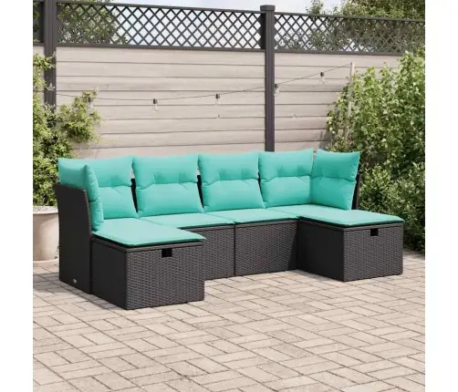 Sofos Komplektas Su Pagalvėlėmis, 6 Dalių, Juodas, Poliratanas