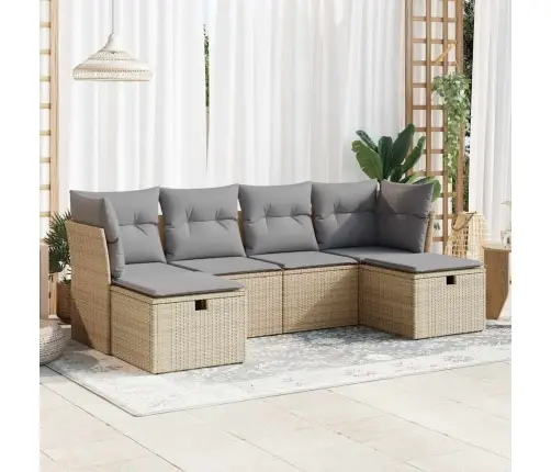 6-Daļīgs Dārza Dīvāna Komplekts, Matrači, Bēša Pe Rotangpalma Vidaxl