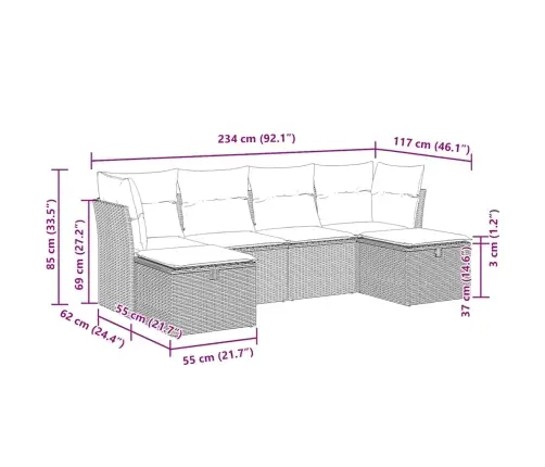 6-Daļīgs Dārza Dīvānu Komplekts, Matrači, Brūna Pe Rotangpalma Vidaxl