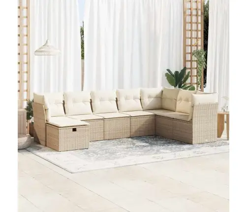 8-Daļīgs Dārza Dīvāna Komplekts, Matrači, Bēša Pe Rotangpalma Vidaxl