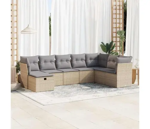 8-Daļīgs Dārza Dīvāna Komplekts, Matrači, Bēša Pe Rotangpalma Vidaxl