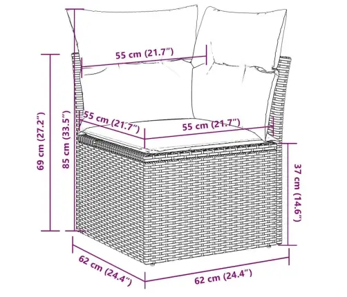 8-Osaline Aiadiivani Komplekt Patjadega, Helehall, Polürotang